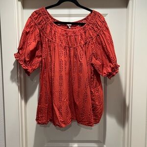Burnt Orange Eyelet Scoop Neck Eyelet Top